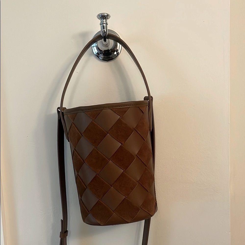 J. Crew Brown Woven Bucket Crossbody Bag